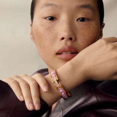 超美品　HERMES レザーメタルバングル パープル 楽天市場】エルメス HERMES バングル ブレスレット クリック